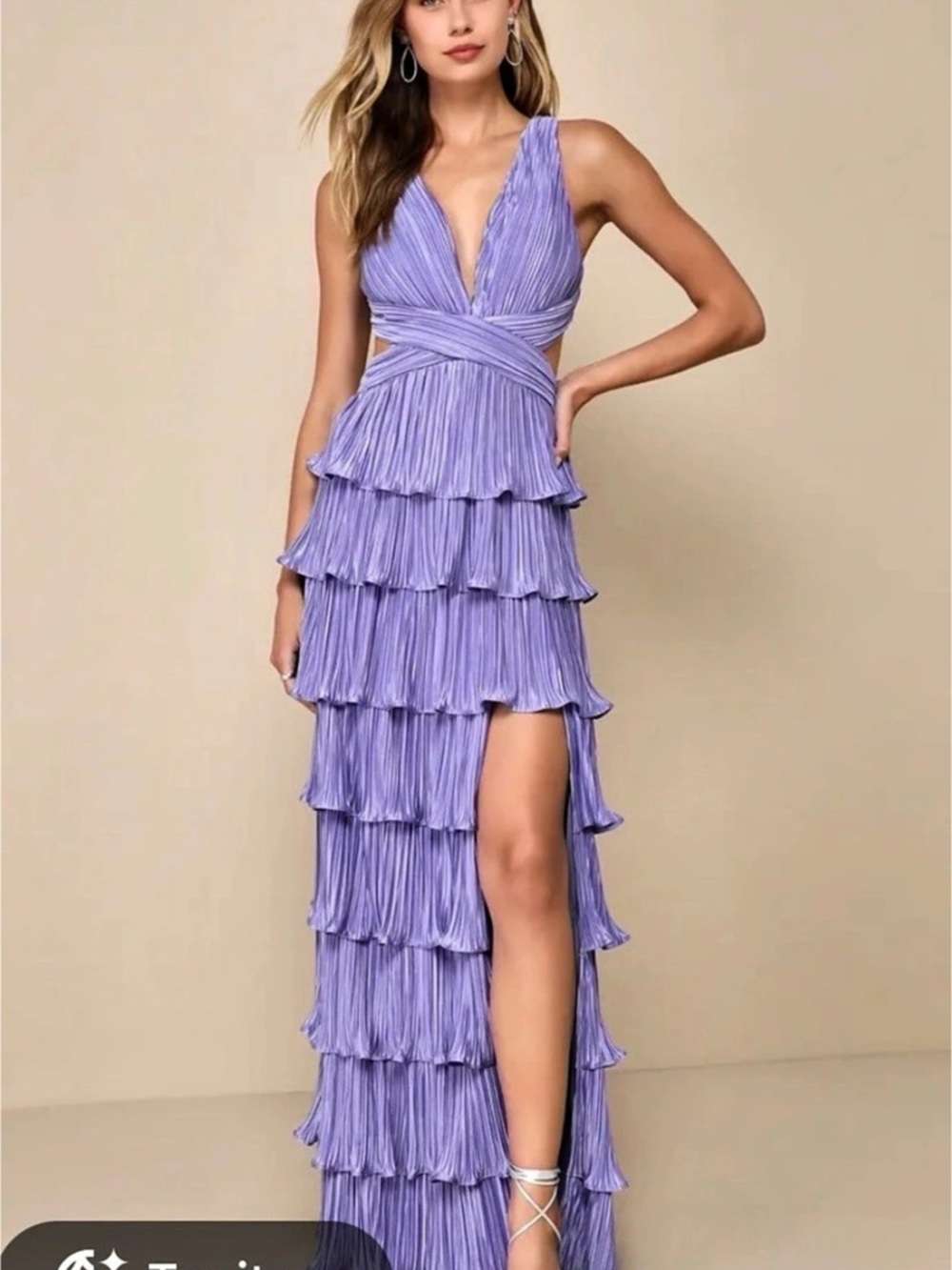 Lulus Beauty Icon Lavender Satin Pleated Tiered Lace-Up Maxi Dress